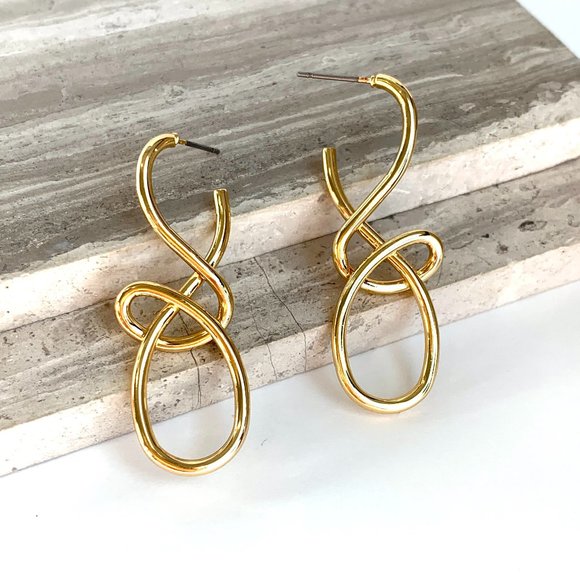 NEW~ Anthropologie Tied up Twisted Gold Drop Earrings - Picture 3 of 11